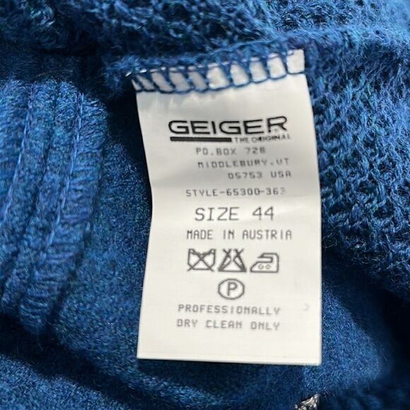 Geiger Collection Vintage Austrian Wool Cardigan Jacket Teal Blue Size 44 - Picture 15 of 16